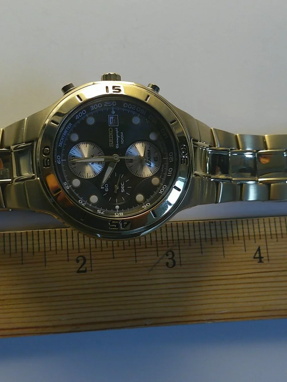 Seiko Chronograph Watch | Gold-Tone | Black Dial | Alarm Function | 100M Water